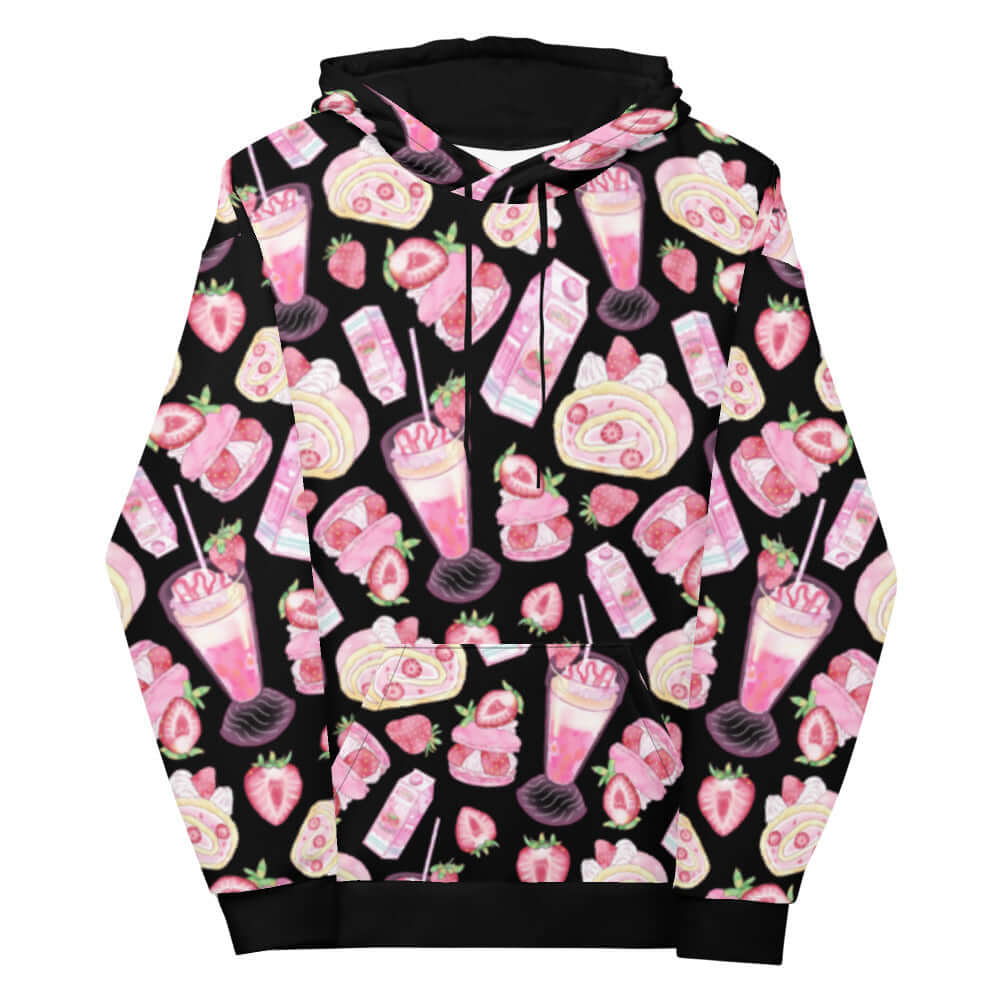 Pastel pink Strawberry Hoodie featuring a vibrant kawaii print, perfect for a cozy and stylish look.