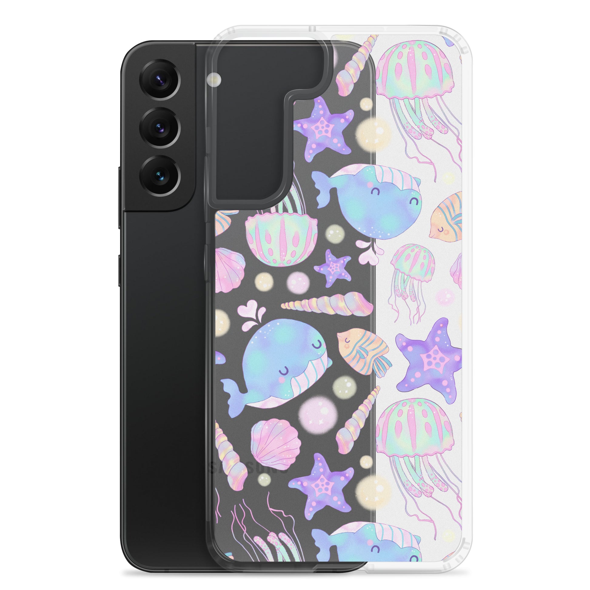 Colorful Under the Sea Samsung® Clear Case featuring cute sea creatures, perfect for protecting your phone with style.