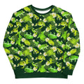Explore the vibrant Kero-kero Sweatshirt featuring playful frog patterns, perfect for any frog enthusiast's wardrobe.