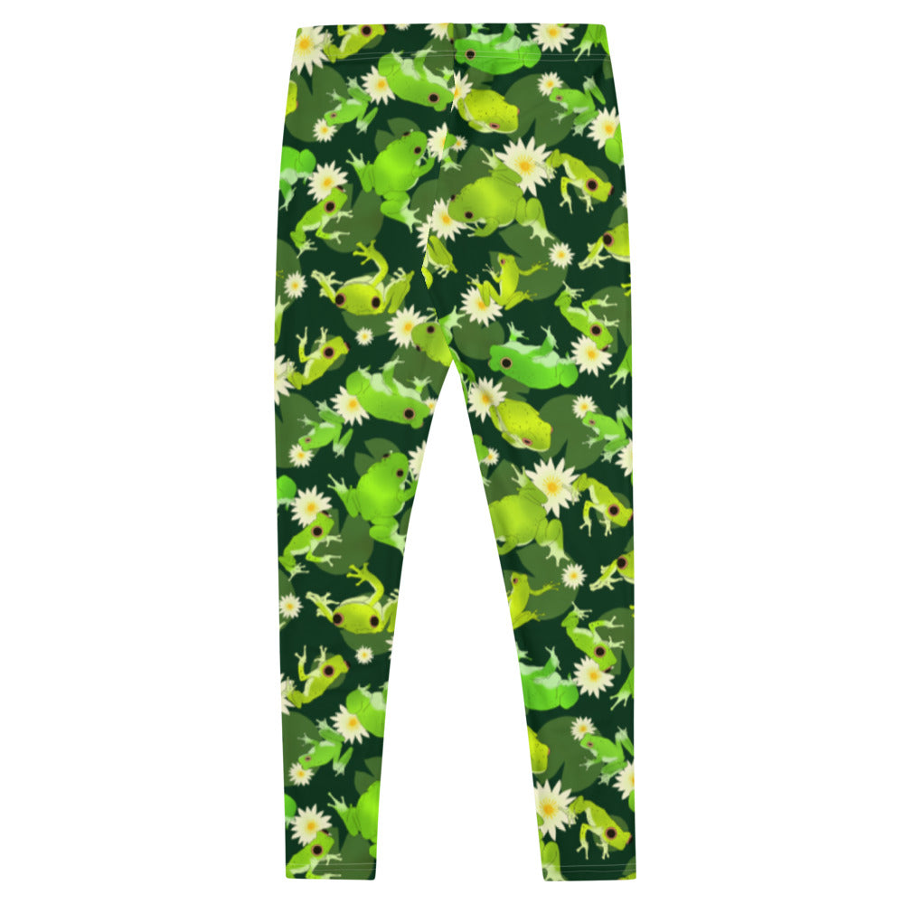 Kero-kero Leggings feature a vibrant frog print, offering comfort and style for everyday wear. Perfect for hopping around!
