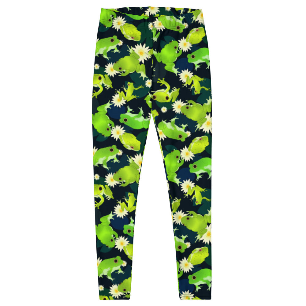 Vibrant Kero-kero Leggings featuring playful frogs and flowers, perfect for comfort and style all day long.