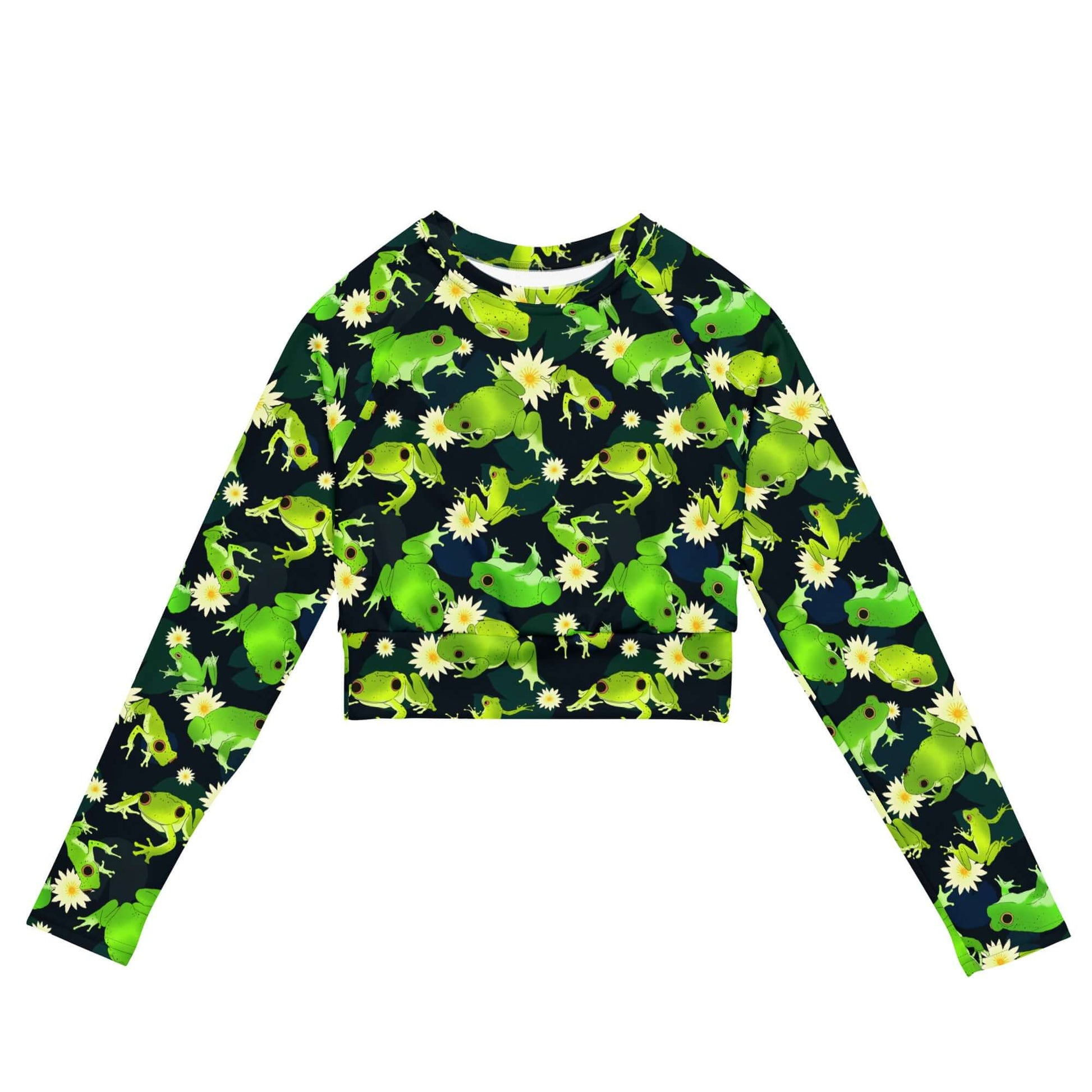Stylish Kero-kero Long-sleeved Crop Top, eco-friendly for sports and athleisure, featuring a comfy double-layered band.