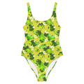 Bright and playful Kero-kero One-Piece Swimsuit featuring vibrant frog prints, perfect for fun summer days.