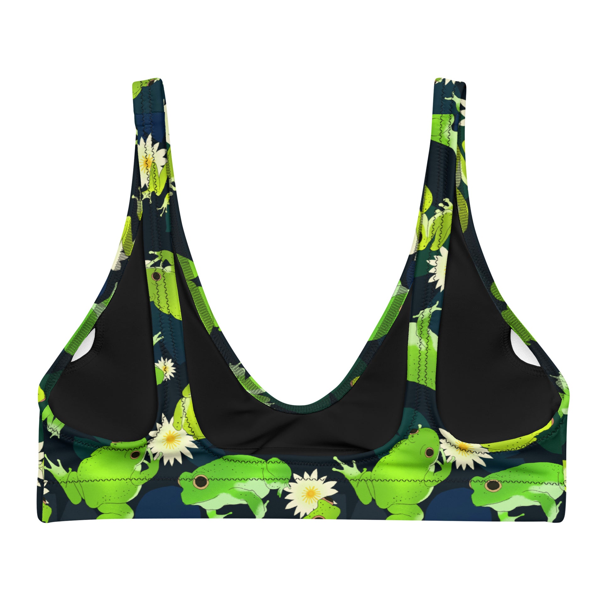 Kero-kero Padded Bikini Top features a unique amphibian design, offering comfort and versatility for your summer style.