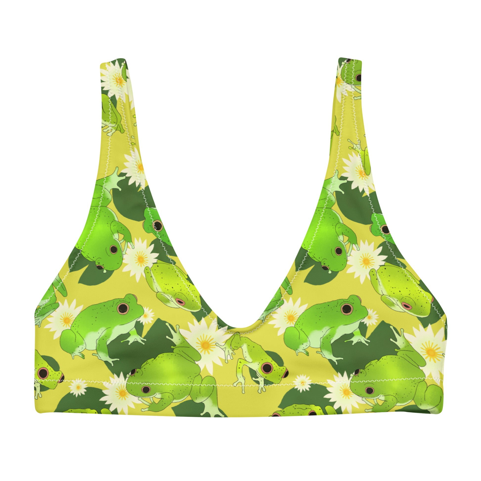 Kero-kero Padded Bikini Top features a unique amphibian design for a comfortable and stylish swimwear look.