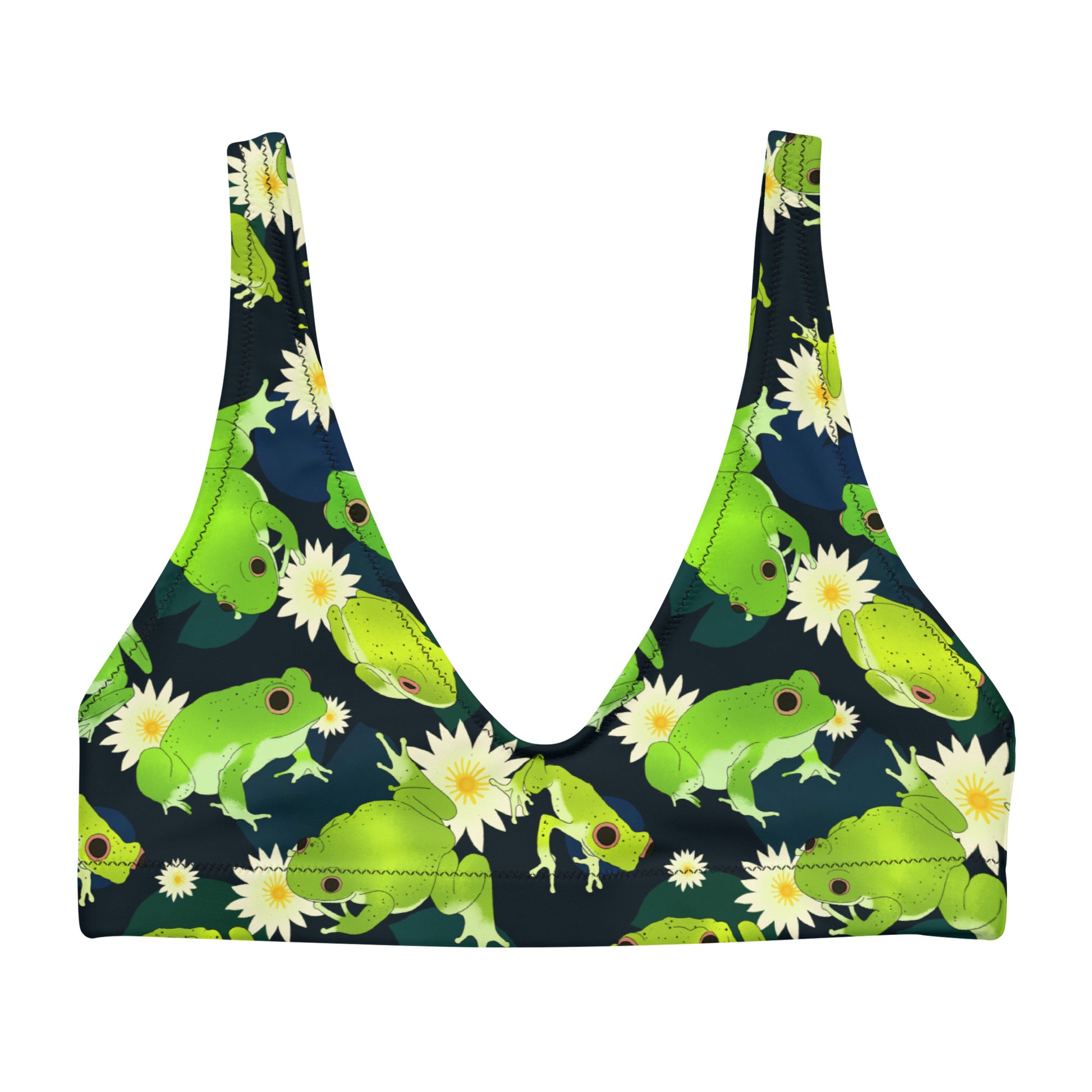 Kero-kero Padded Bikini Top features a unique frog design, perfect for a stylish and comfortable swim look.