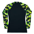 Kero-kero Rash Guard features a playful frog design, perfect for active wear and sun protection during sports.
