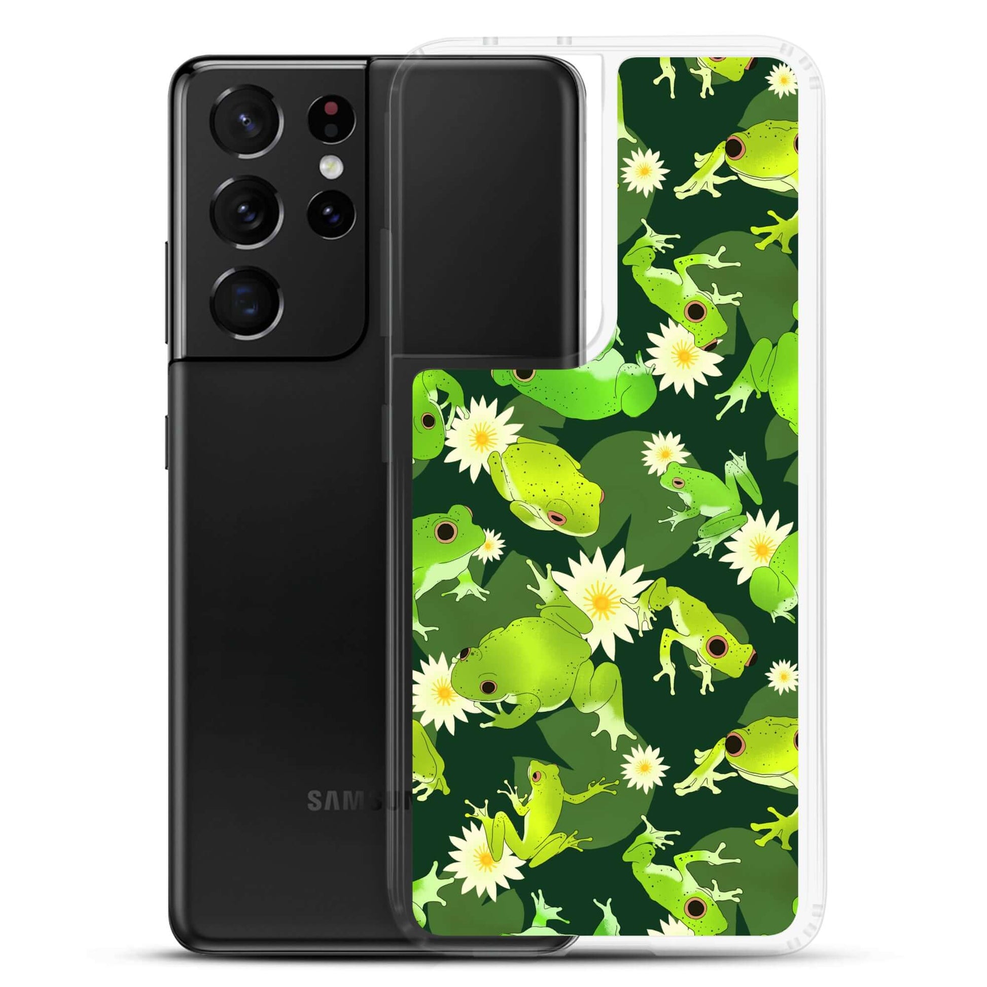 Protect your phone with the Kero-kero Samsung® Clear Case, showcasing vibrant frogs and flowers for frog lovers.