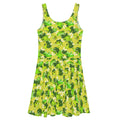 Flattering Kero-kero Skater Dress with vibrant frog design, perfect for showcasing your legs in style and comfort.