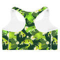 Kero-kero Sports bra featuring a vibrant frog design, perfect for workouts and made from moisture-wicking material.