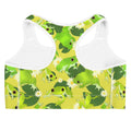 Bright and fun Kero-kero Sports bra features a vibrant frog design, perfect for gym workouts and casual wear.