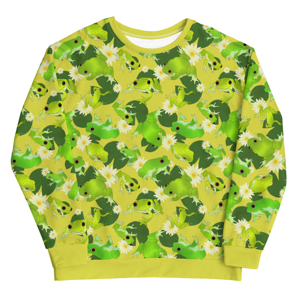 Kero-kero Sweatshirt featuring a vibrant frog pattern, perfect for fans of unique and playful fashion.