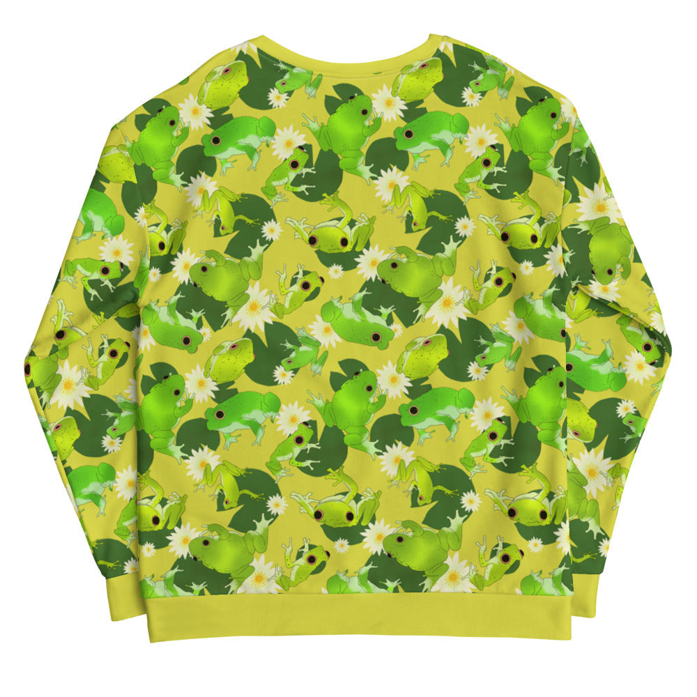 Bright and playful Kero-kero Sweatshirt featuring fun frog designs, perfect for frog lovers and cozy fashion.