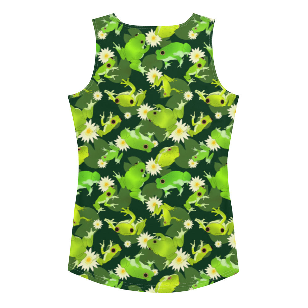 Cool and comfortable Kero-kero Tank Top featuring a unique amphibian design, perfect for summer wear.