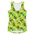 Bright and unique Kero-kero Tank Top featuring green frogs and flowers, perfect for a cool summer look.
