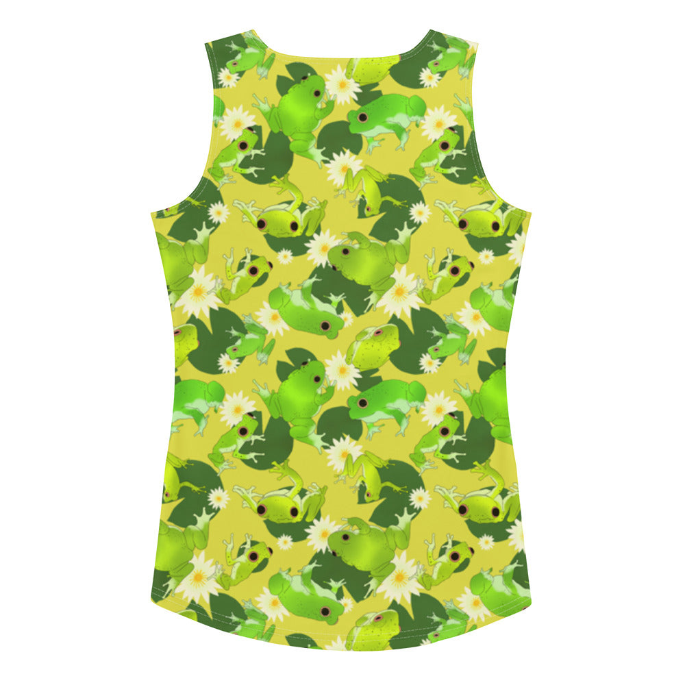 Bright and colorful Kero-kero Tank Top featuring a unique amphibian design for a comfortable fit. Perfect for summer!
