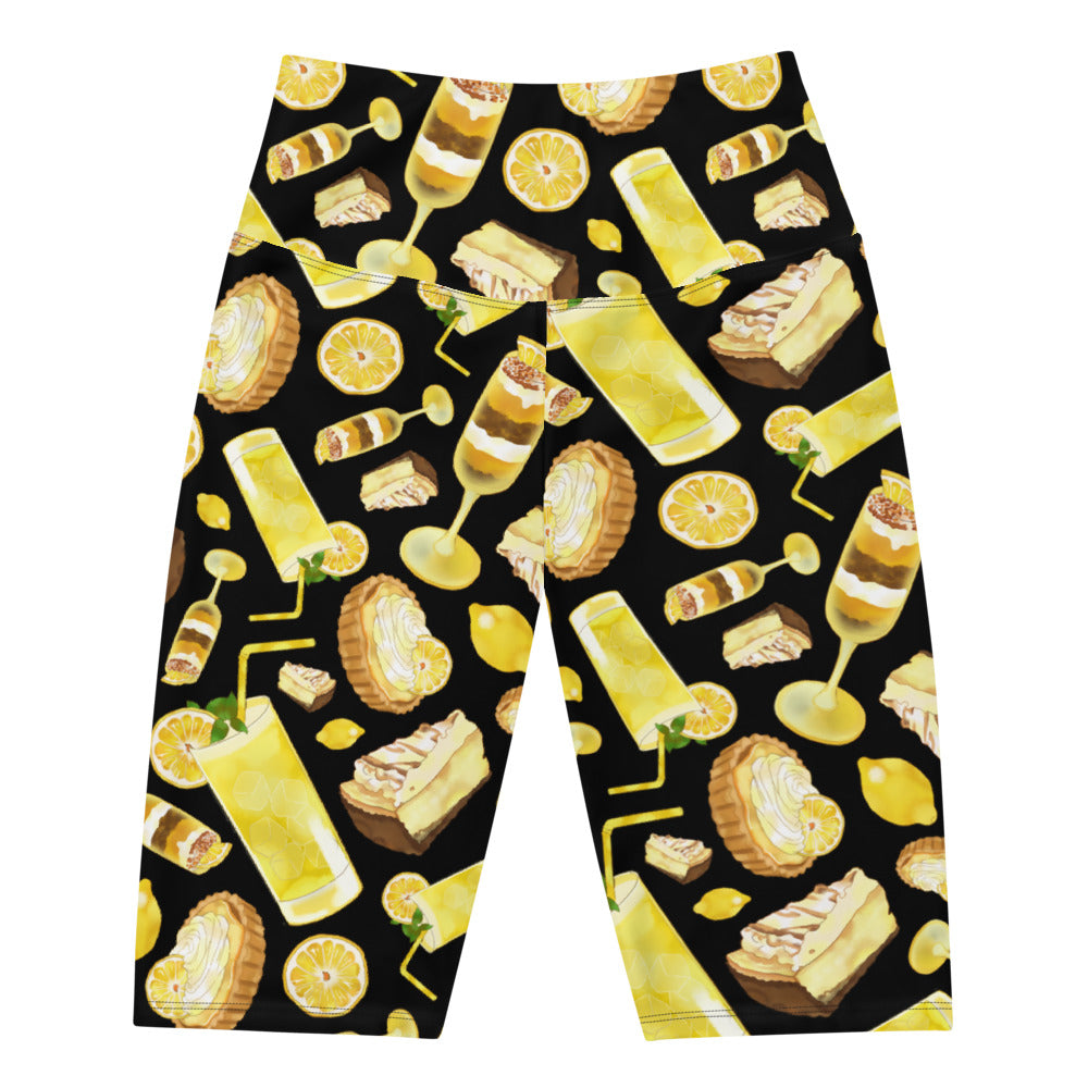 High-waisted Lemon Biker Shorts, featuring a fun lemon print, perfect for stylish comfort and versatile wear.