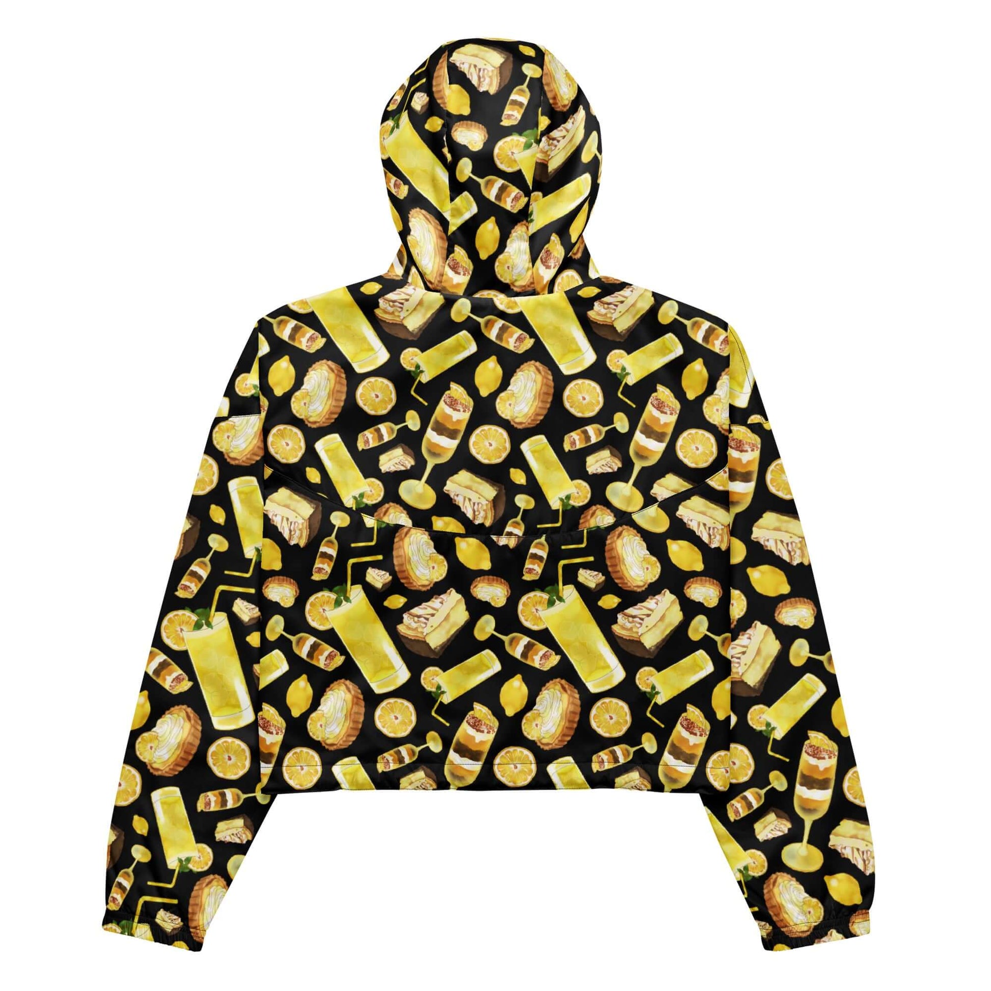 Stylish lemon cropped windbreaker, perfect for adventures with its lightweight, waterproof design and practical features.