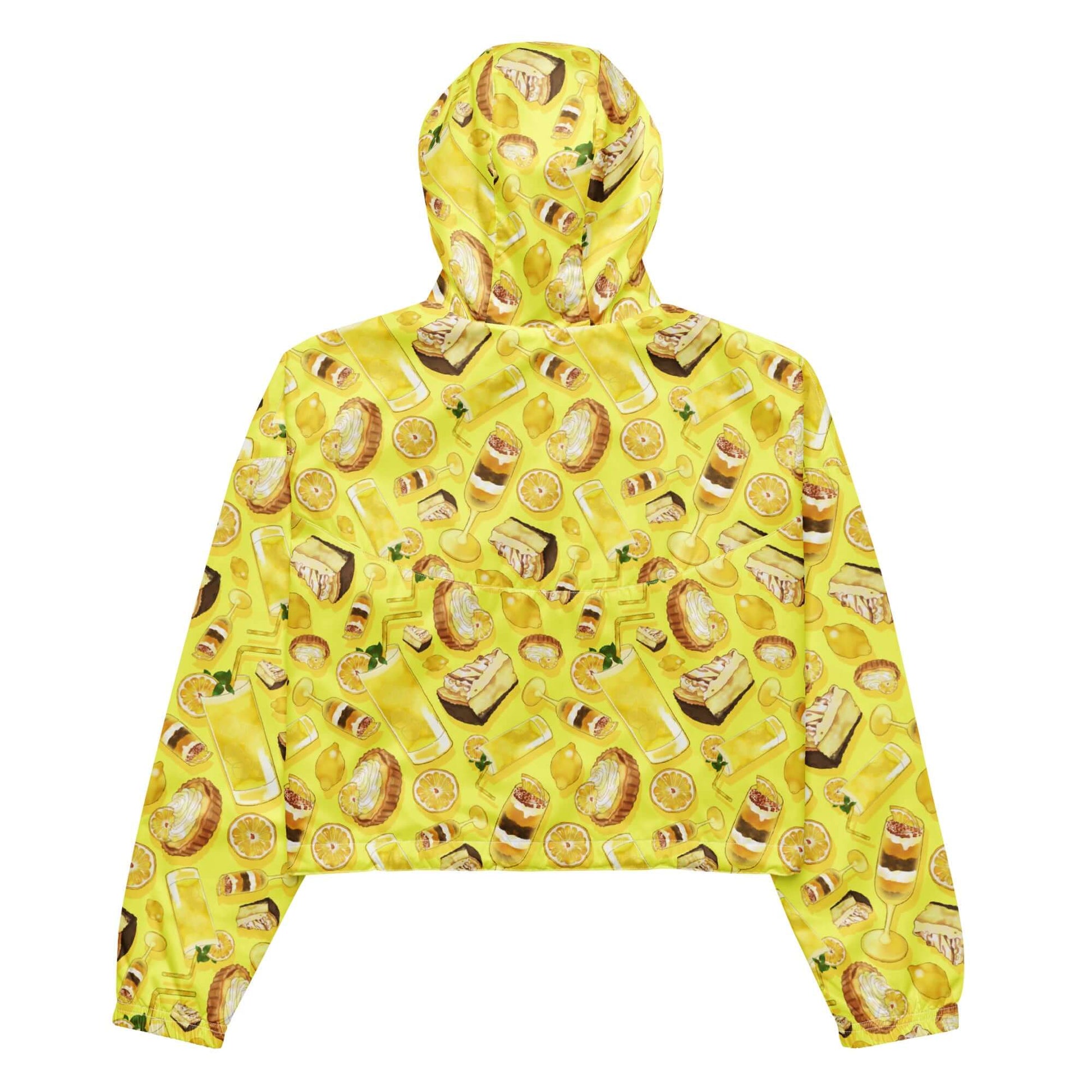 Vibrant lemon cropped windbreaker featuring a fun print, perfect for stylish adventures in any weather.