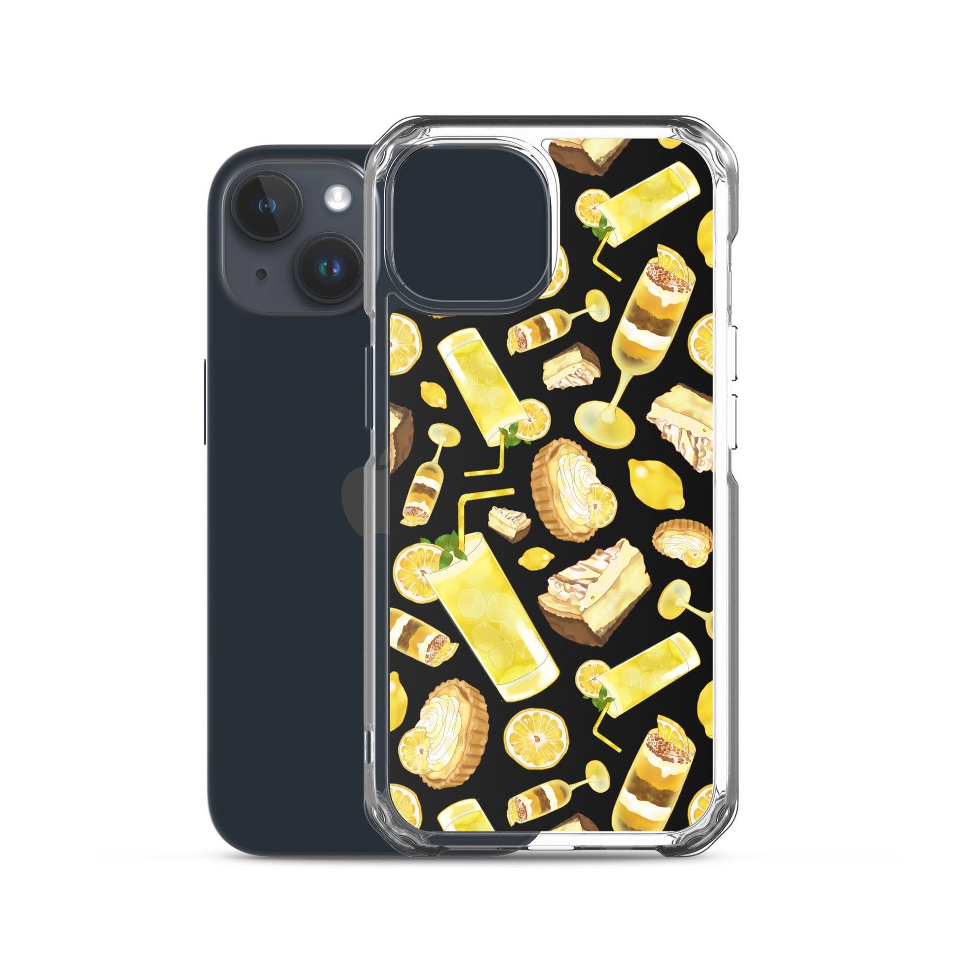 Lemon iPhone® Clear Case featuring a vibrant design, offering scratch protection and easy access to ports.