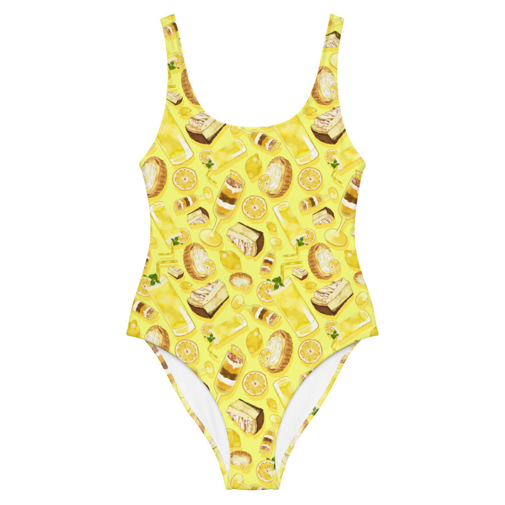 Bright and cheerful Lemon One-Piece Swimsuit perfect for sunny beach days, featuring a fun lemon pattern.