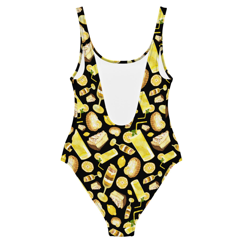 Lemon One-Piece Swimsuit featuring a vibrant lemon print, perfect for sunny beach days and flattering for all figures.