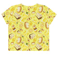Bright yellow Lemon Crop Top featuring a fun lemon pattern, perfect for a refreshing and cute summer look!