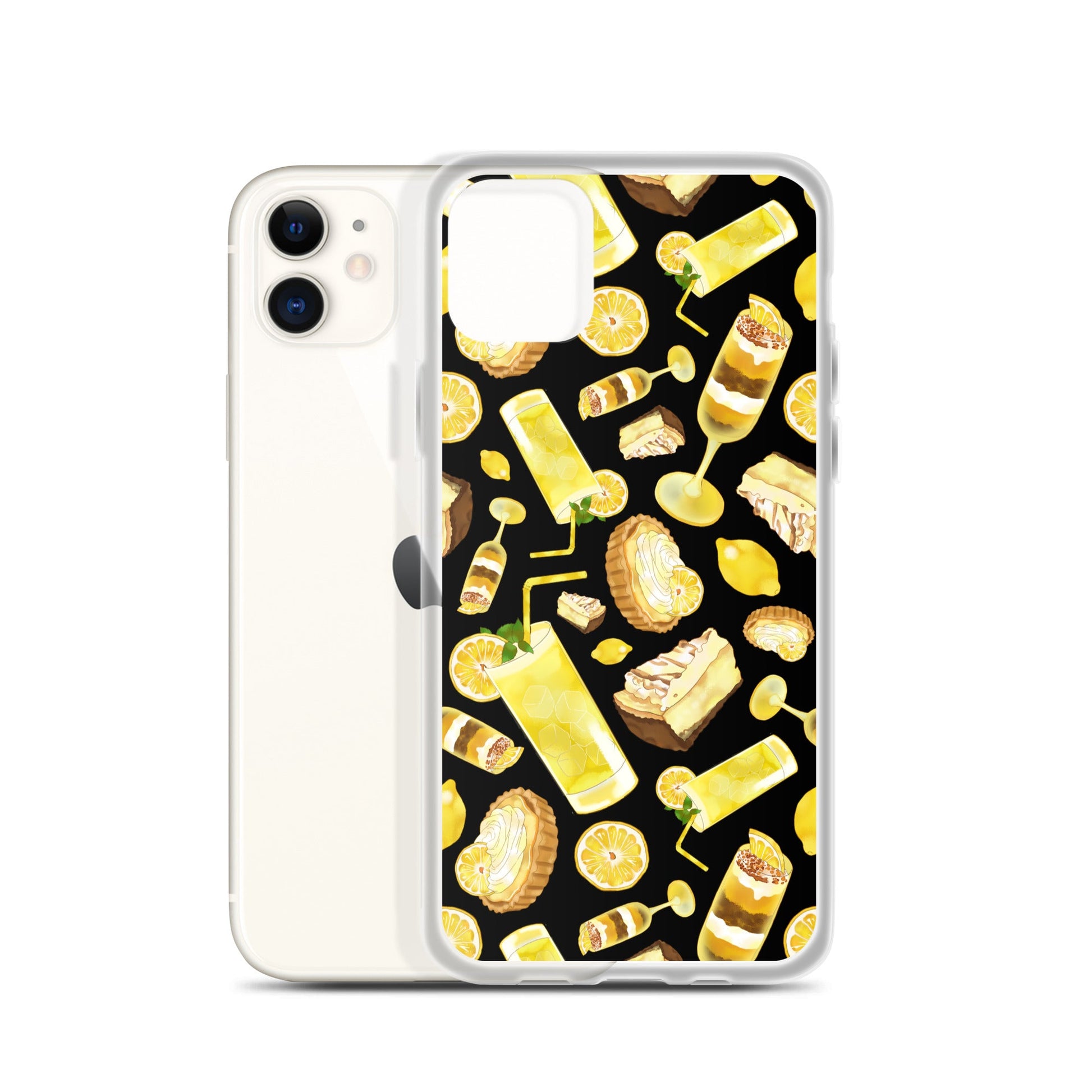 Sleek Lemon iPhone® Clear Case featuring a fun lemon design, providing protection from scratches and dirt. Perfect for your phone!