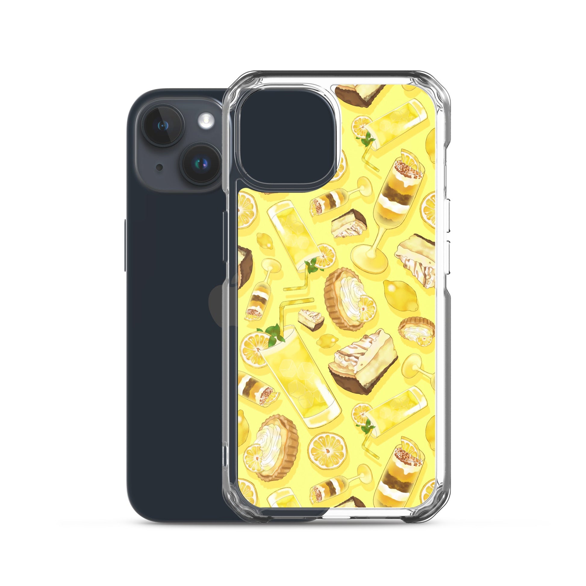 Lemon iPhone® Clear Case showcasing a vibrant lemon-themed design, perfect for protection and style.