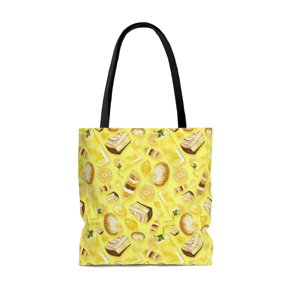 Brighten your day with the Lemon Tote Bag (Yellow), featuring a delicious lemon pattern and durable cotton straps.