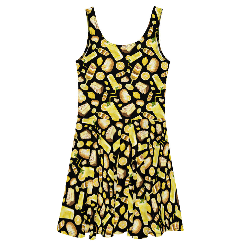 Bright and vibrant Lemon Skater Dress with a flared skirt, perfect for a refreshing summer look.