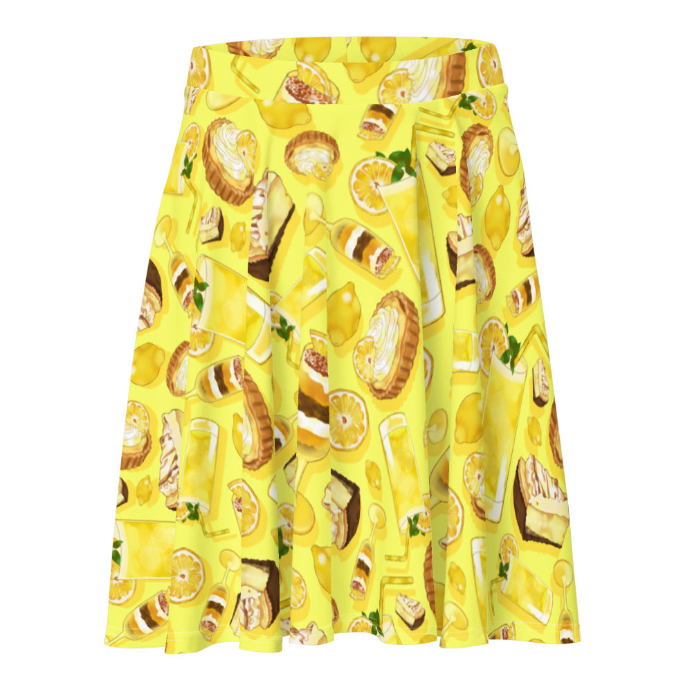 Bright and cheerful Lemon Skater Skirt featuring a fun dessert print, perfect for adding sunshine to any outfit.