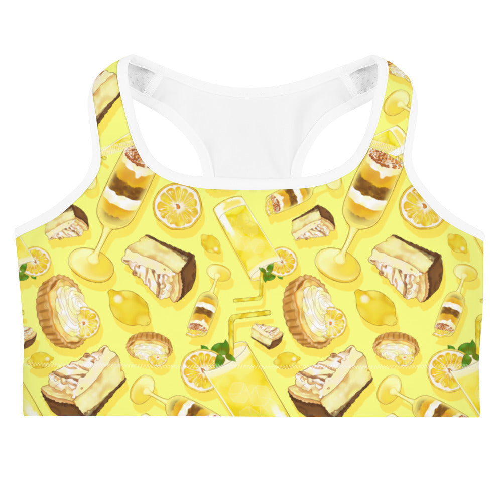 Bright yellow Lemon Sports bra, perfect for workouts, combining style and support for your fitness journey.