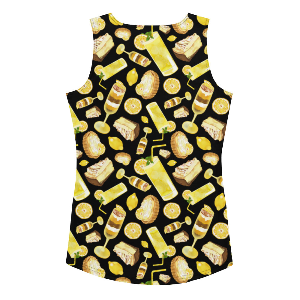 Bright and fun Lemon Tank Top features a vibrant yellow design, perfect for workouts and casual wear.