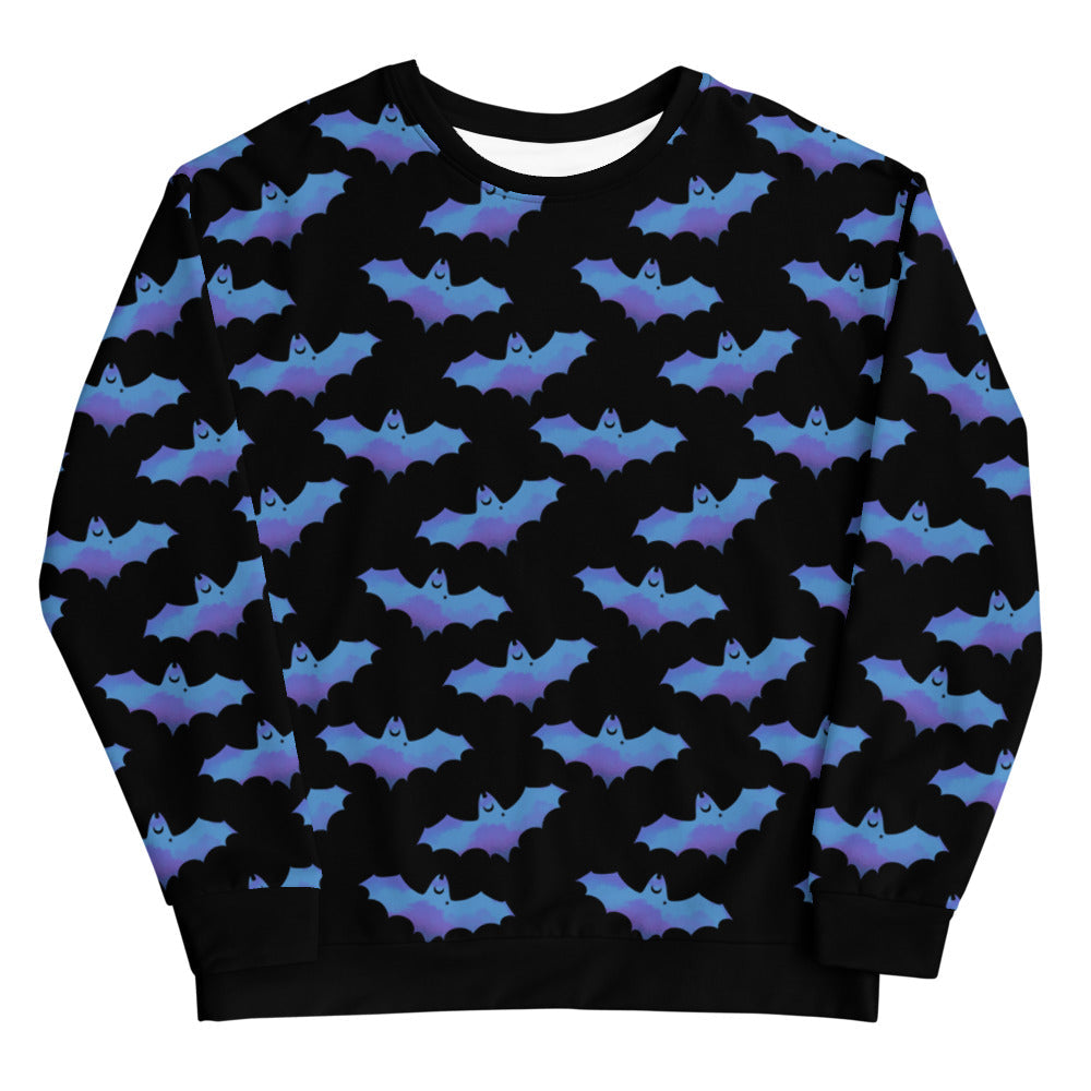 Cozy Lilith Sweatshirt featuring playful bat patterns, perfect for cool nights and stylish comfort.