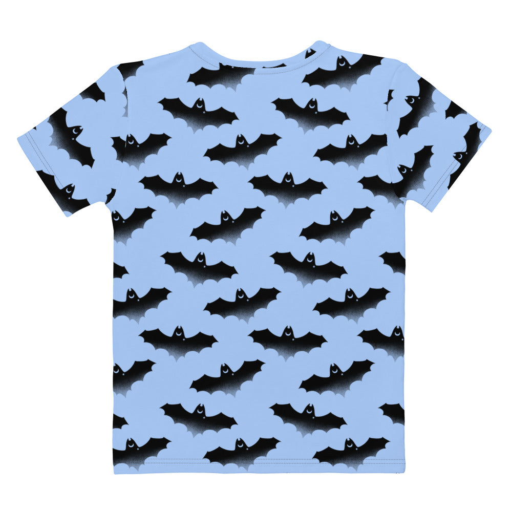 Stylish Lilith T-shirt featuring playful bat design, perfect for warm weather outings. Embrace comfort and fun!