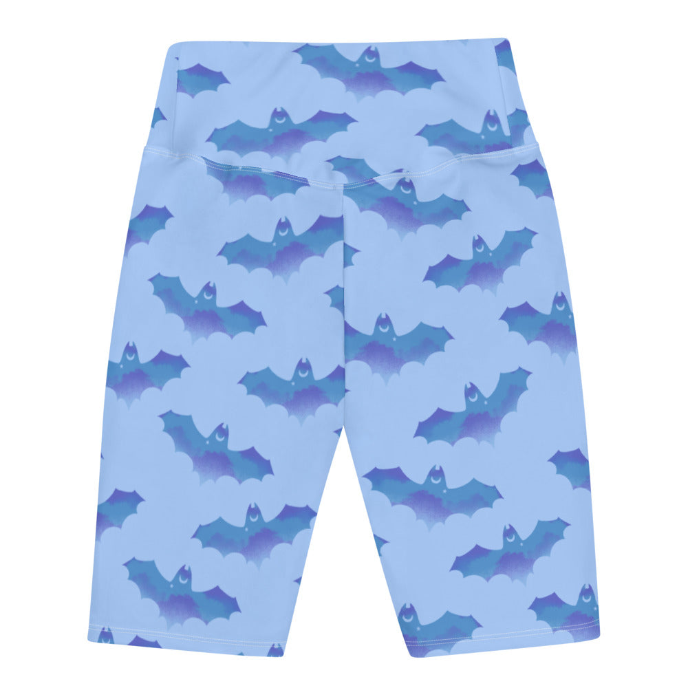 High-waisted Lilith Biker Shorts feature a cool bat pattern, perfect for stylish mobility and versatile outfits.