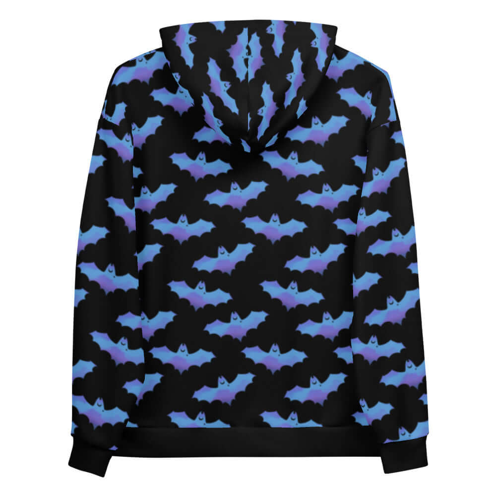 Cozy and stylish Lilith Hoodie featuring a vibrant bat print, perfect for a unique wardrobe staple.