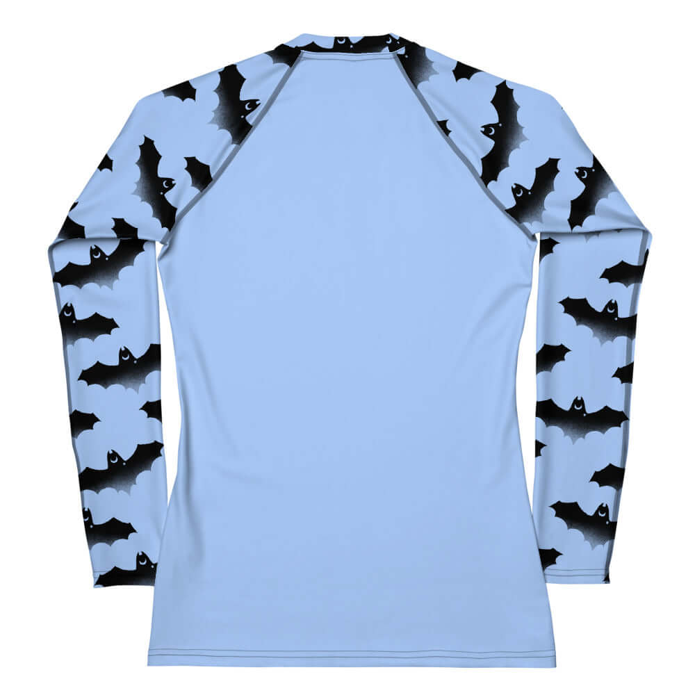 Lilith Rash Guard features a sleek design with bat graphics, perfect for active sports and sun protection.