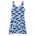 Cute Lilith Skater Dress featuring a playful bat print, perfect for sunny outings and stylish summer looks.