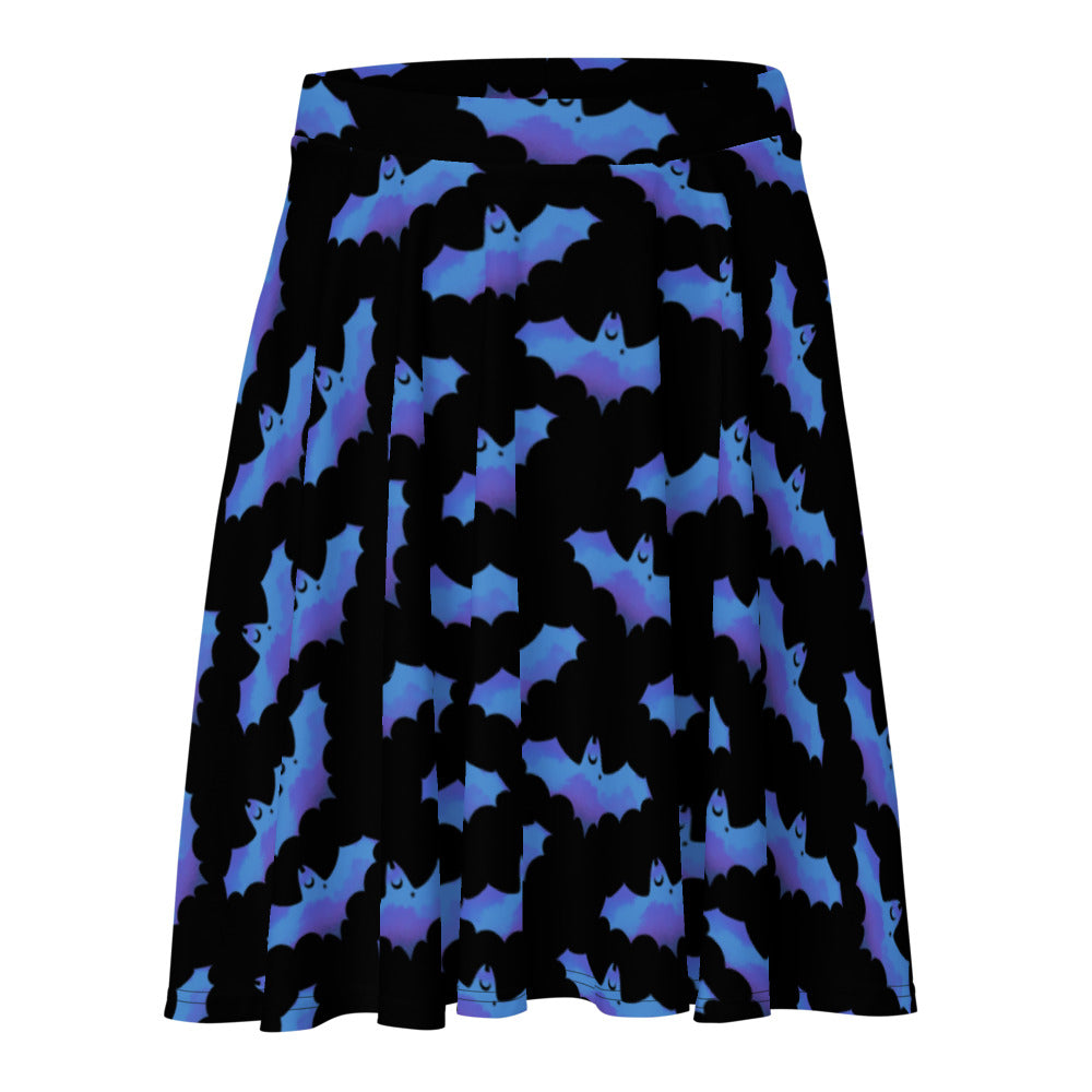 Stylish Lilith Skater Skirt featuring a playful bat design, perfect for sunny days. Ideal for all body types.