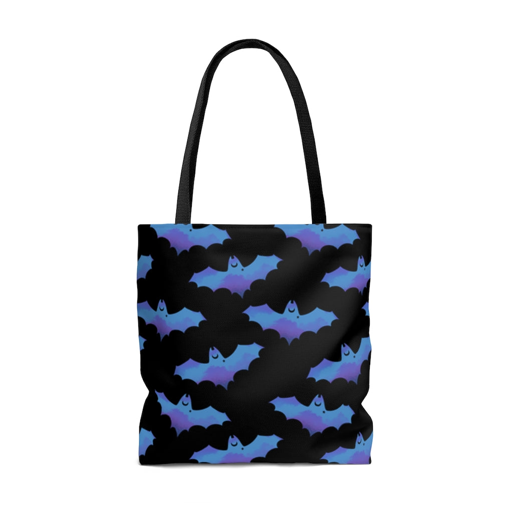 Stylish Lilith Tote Bag (Blue/Black) featuring a unique bat design, perfect for any occasion. Lightweight and durable.
