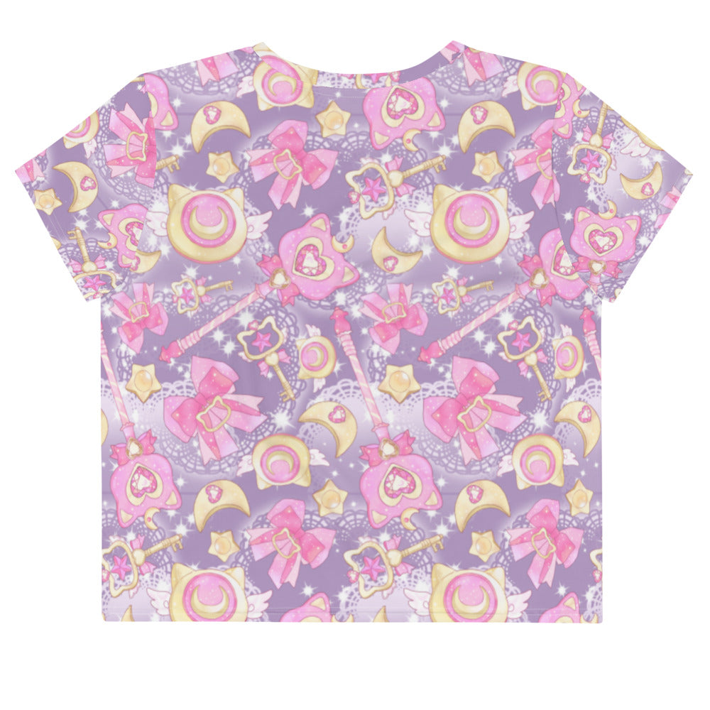 Cute Magical Girl Crop Top featuring vibrant patterns of magical wands and stars, perfect for stylish adventures!