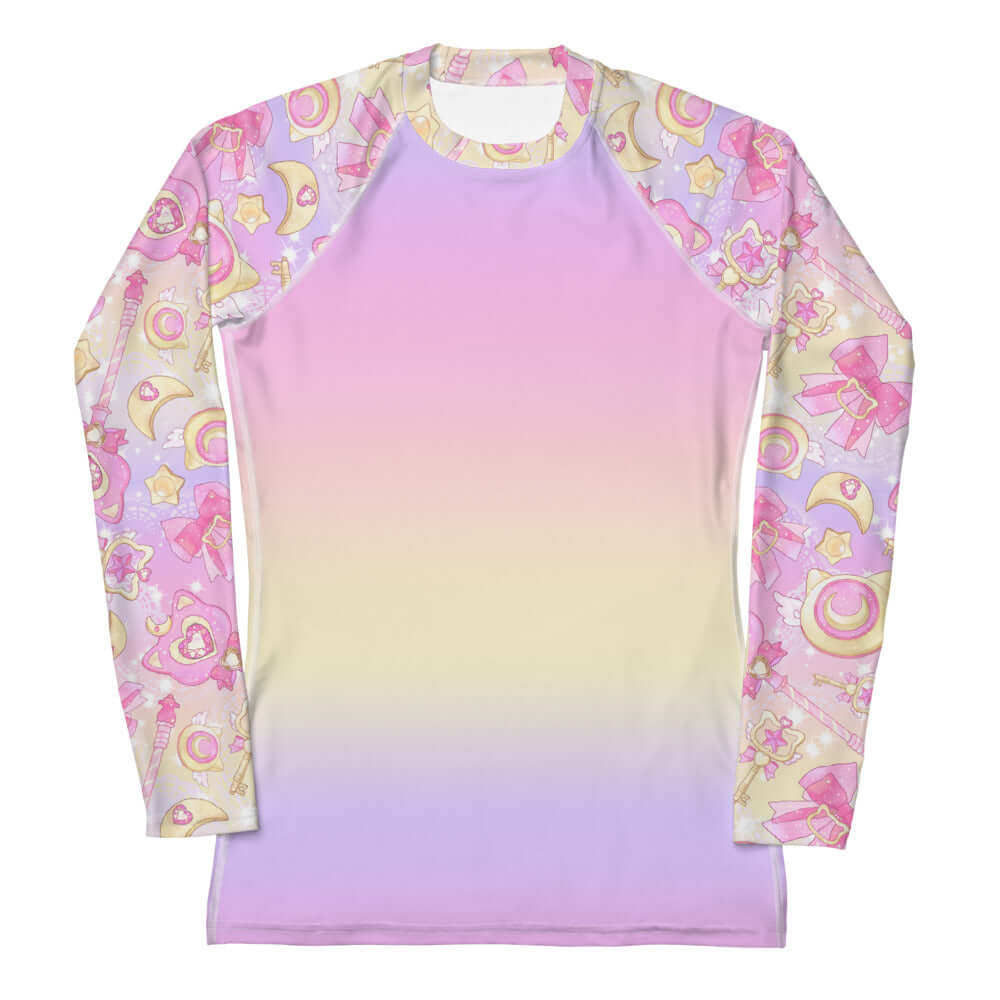 Stylish Magical Girl Rash Guard featuring vibrant pastel colors, perfect for active days in the sun and water.