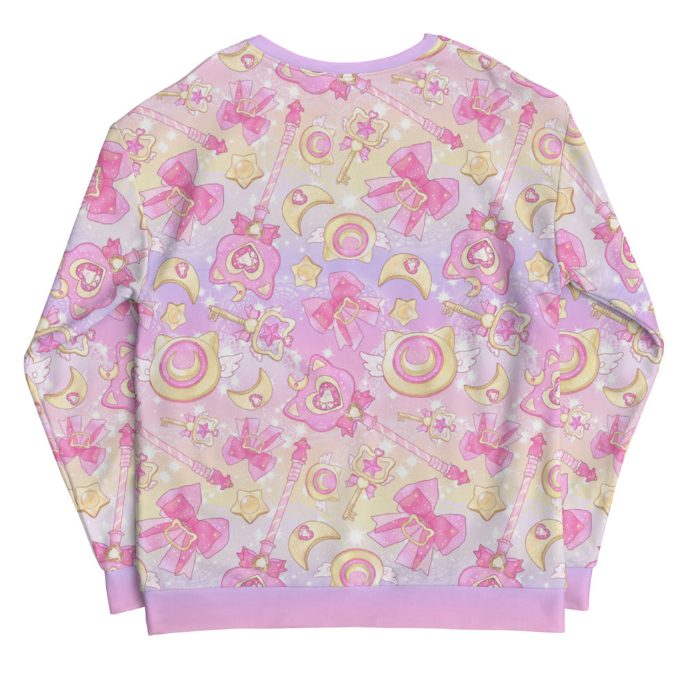 Explore the Magical Girl Sweatshirt featuring a vibrant design, perfect for staying cozy while battling bad guys!