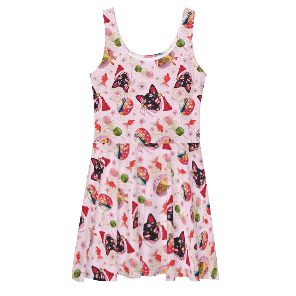 Stylish Matsuri Skater Dress featuring vibrant patterns, perfect for staying cool and comfortable in summer.