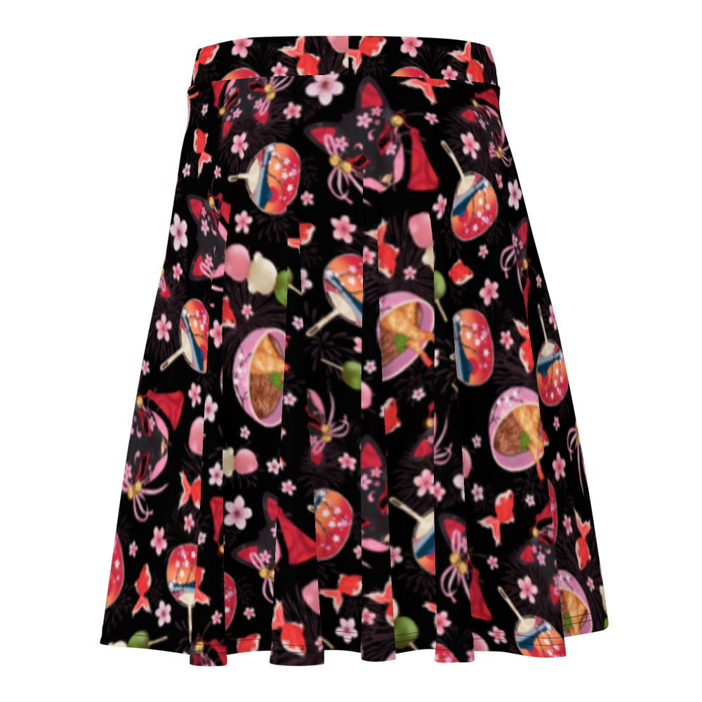 Stylish Matsuri Skater Skirt features a vibrant all-over print, perfect for staying cool and fashionable this summer.