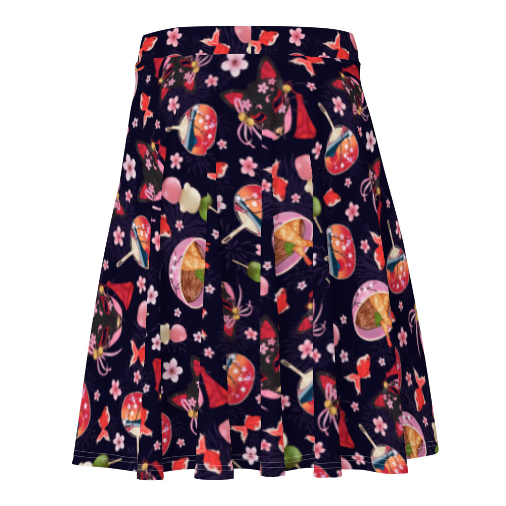 Matsuri Skater Skirt featuring a vibrant floral design, perfect for staying stylish and comfortable in summer.