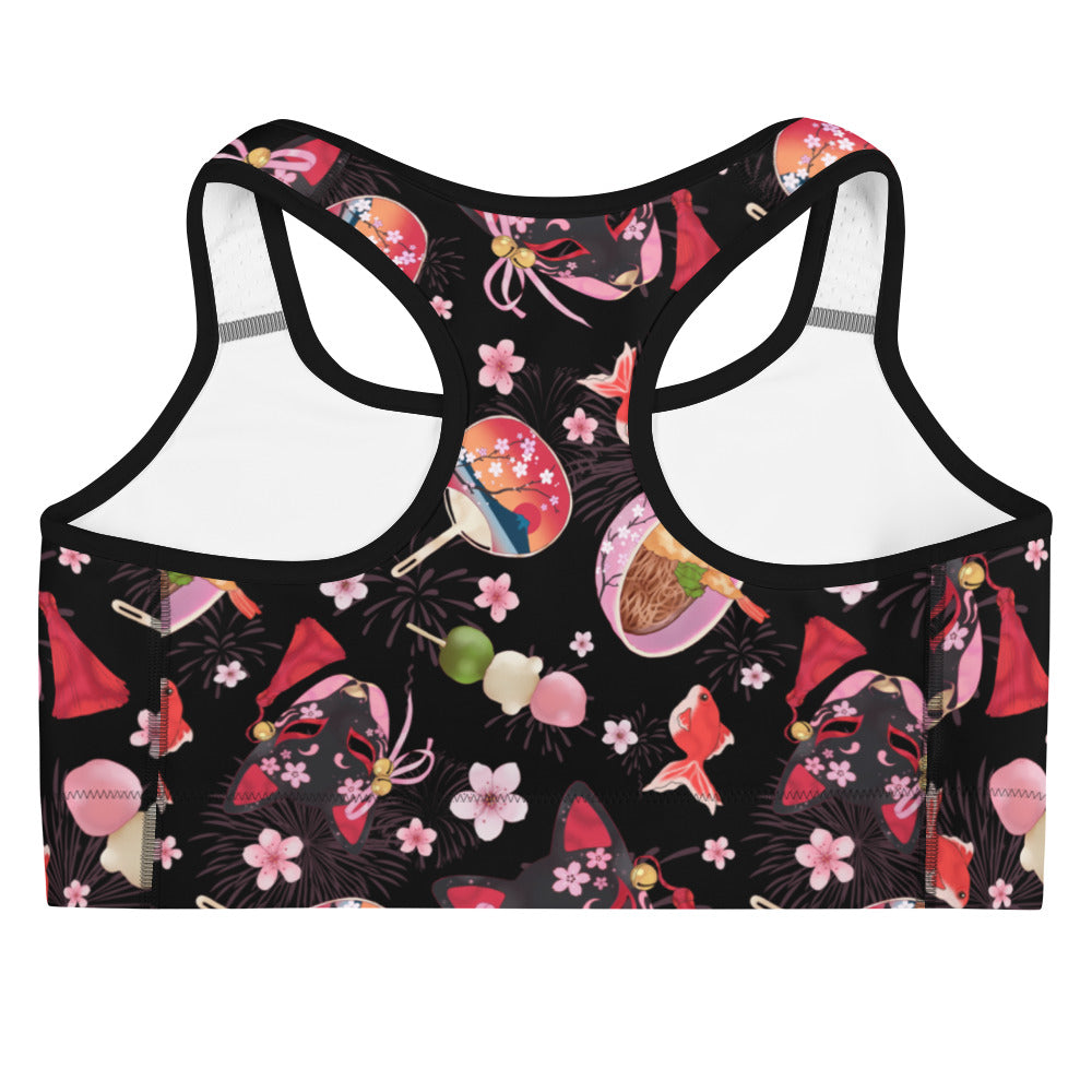 Matsuri Sports bra features a vibrant Japanese festival design, perfect for gym workouts, ensuring comfort and style.