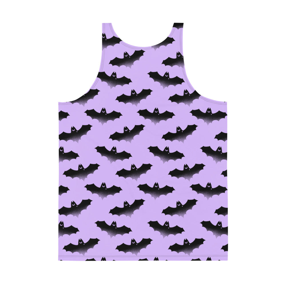Men's Morrigan Tank Top featuring a vibrant bat pattern, perfect for a stylish and relaxed fit. Ideal for any occasion.